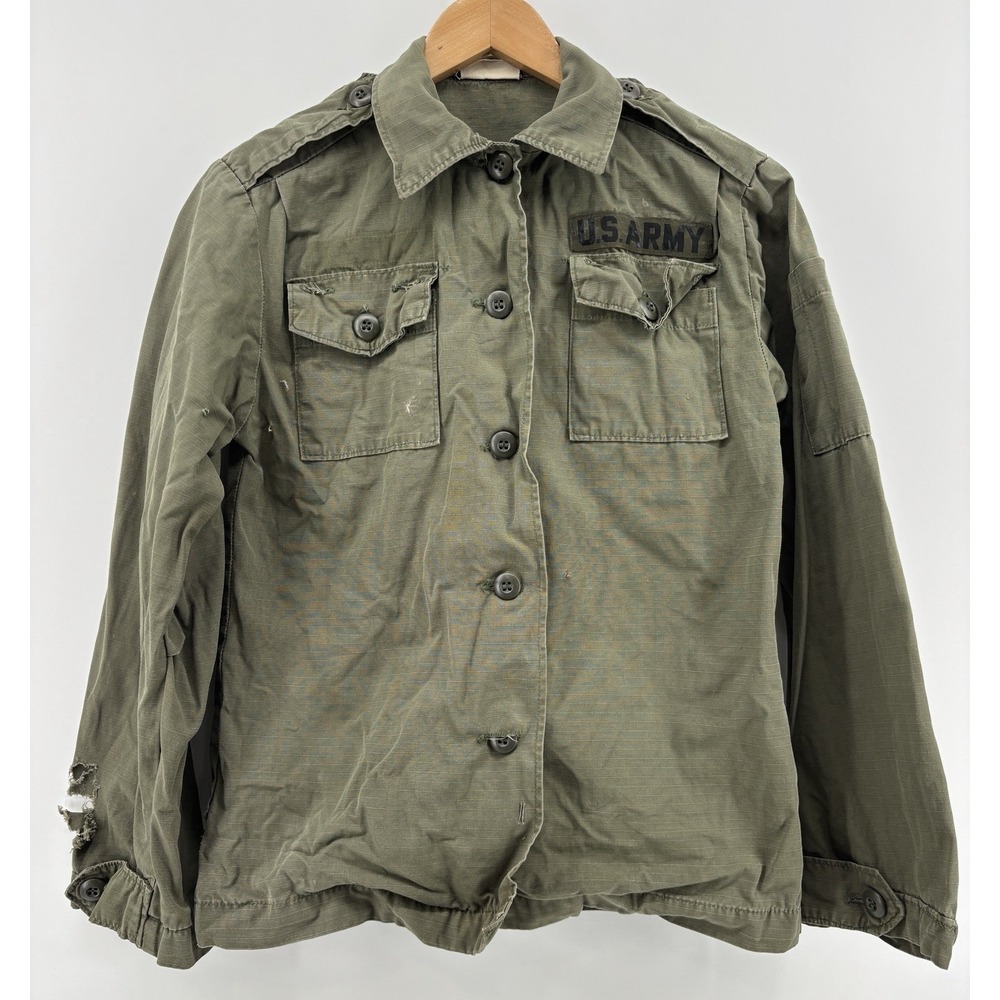 US Army Coat Cotton Green Poplin Utility 107 Vietnam Womens Shirt Fatigue OG-107
